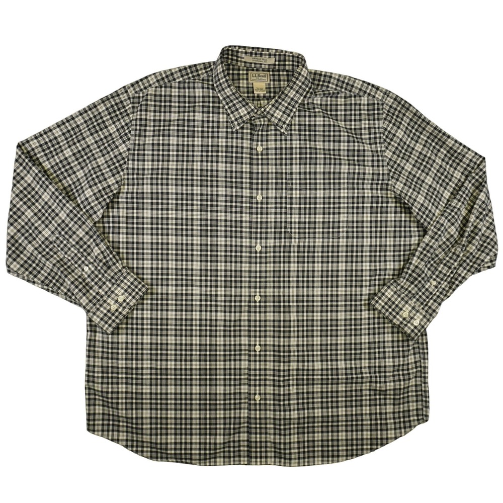 LL Bean Long Sleeve Button Down Shirt Mens XXL Black White Plaid Traditional Fit